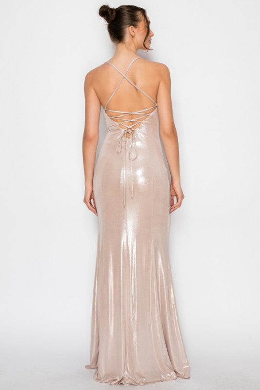 Metallic Crossed Back Maxi Dress